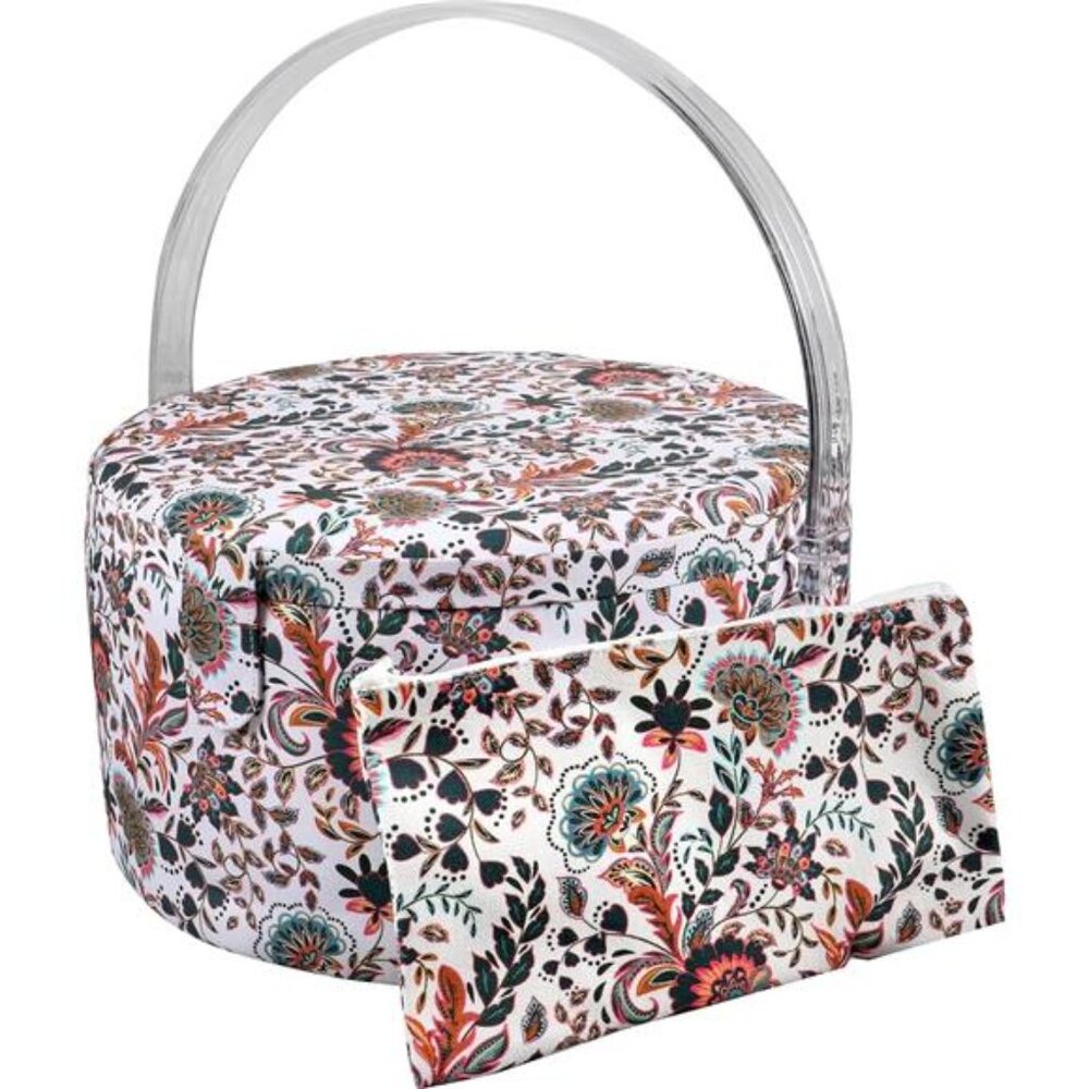SINGER Premium Round Large Sewing Basket with Matching Zipper Pouch | 30% More